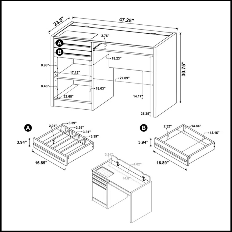 Hokku Designs Connect-it Office Desk with Charging Station in Cappuccino Lift-top storage contains power outlet