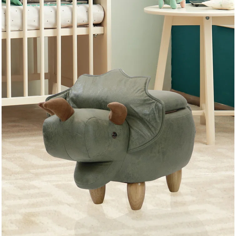 Critter Sitters Critter Sitters 15-In. Seat Height Green Triceratops Dinosaur Animal Shape Storage Ottoman Stool