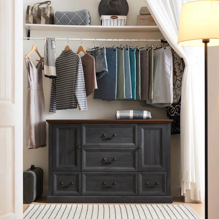 Wildon Home® Caeden 47.5" Wide Farmhouse Dresser for Bedroom, Wood Rustic Storage with 5 Drawer