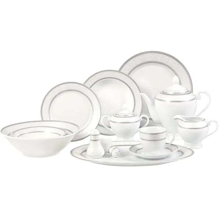 Lorren Home Trends 57 Piece Porcelain China Dinnerware Set - Service for 8