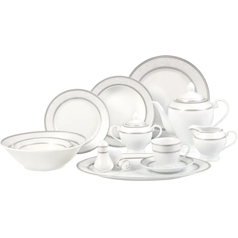 Lorren Home Trends 57 Piece Porcelain China Dinnerware Set - Service for 8