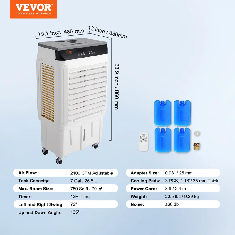 VEVOR VEVOR 2100 Evaporative Cooler with Remote Included