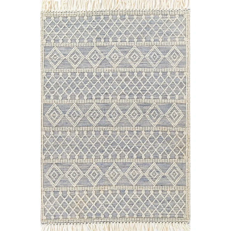 Momeni Boulder Hand Woven Wool and Cotton Geometric Blue Area Rug 2' X 3'