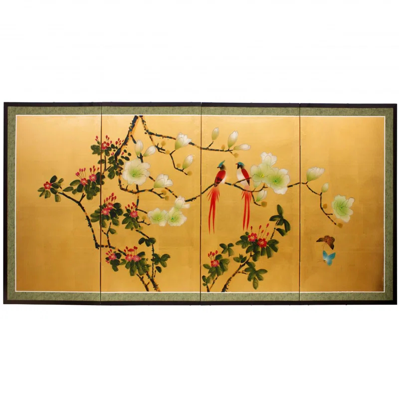 Oriental Furniture Love Birds on Traditional Gold Leaf