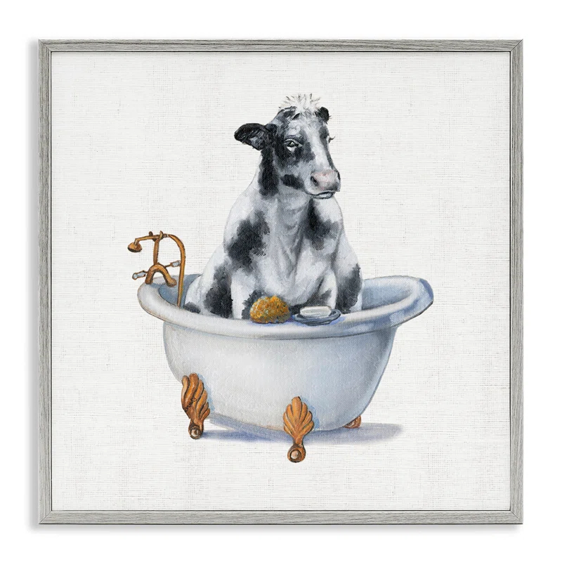 Stupell Industries Dairy Cow in Bathtub Country Farm Animal by Donna Brooks - Painting on Canvas