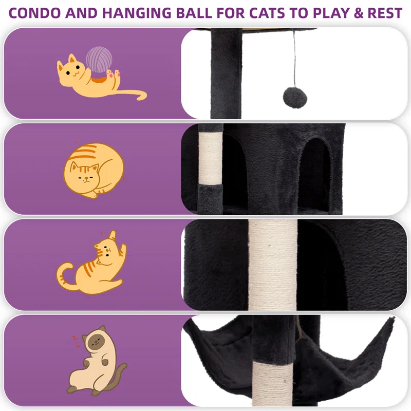 Archie & Oscar™ 75" Tall Cat Tower Condo, Multi-Level Cat Tower With Balls, Plush Perch, Hammock, And Sisal Posts For Large Indoor Cats