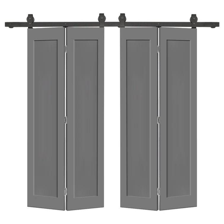 Calhome 1 Panel Shaker Composite Double Bi-Fold Door with Barn Door Hardware Kit