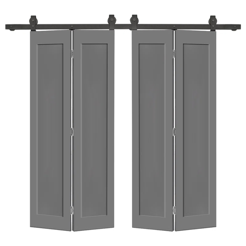 Calhome 1 Panel Shaker Composite Double Bi-Fold Door with Barn Door Hardware Kit