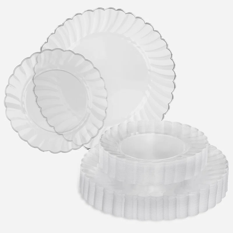 Perfect Settings Tableware 50 Pcs Clear Plastic Disposable Party Dinnerware Combo Set Dinner and Salad Size Plates (Set of 25)