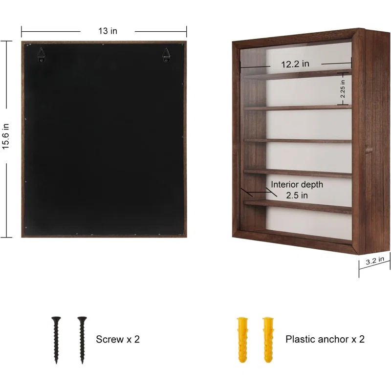 Latitude Run® Sunglasses Organizer Storage Wall Mounted, Eyewear Display Case Rustic Wood Eyeglasses Holder Large Glasses Storage Box