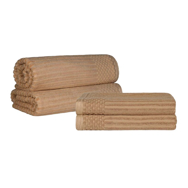 Superior Ribbed Cotton Absorbent Heavy Weight 2 Pc Bath Sheet and 2 Pc Bath Towel Set