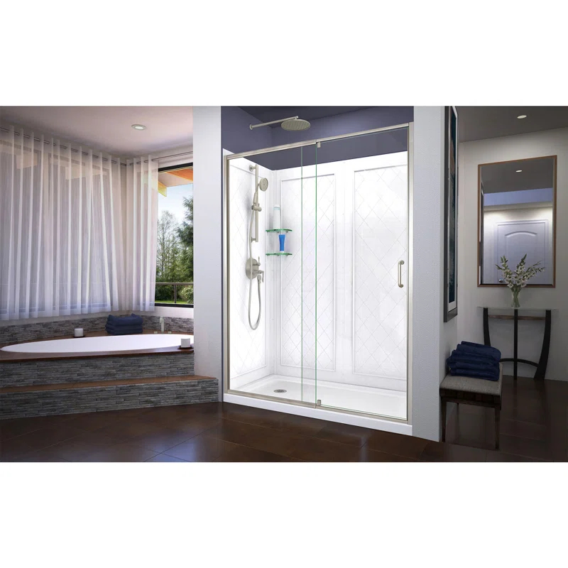 DreamLine DL-6227L-04 DreamLine Flex 30 in. D x 60 in. W x 76 3/4 in. H Semi-Frameless Shower Door, Backwalls