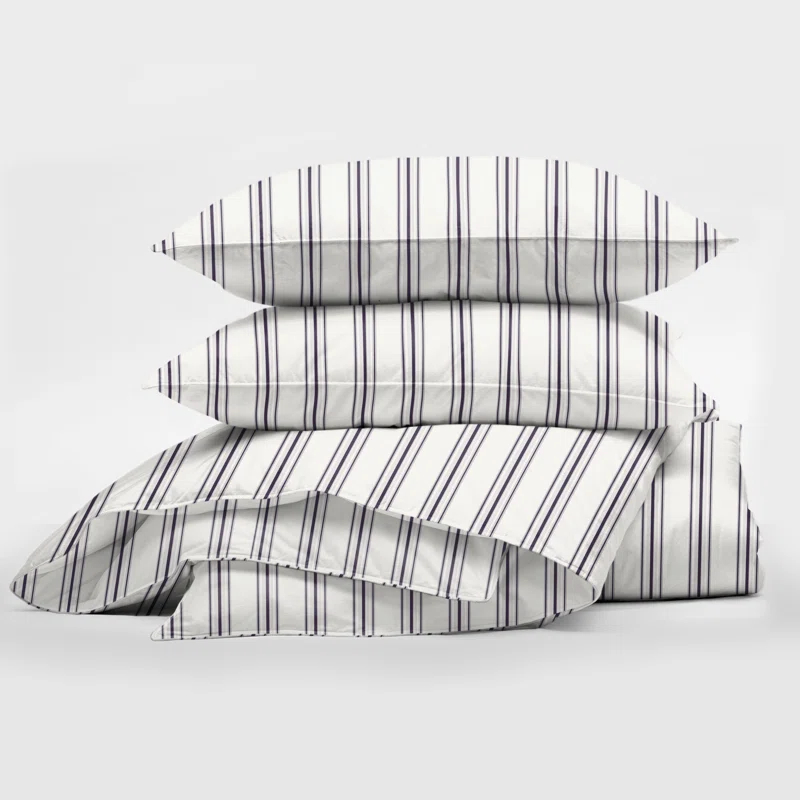 August Stripe Reversible Cotton Duvet Cover Set