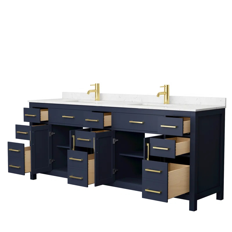 Wyndham Collection Beckett 84" Freestanding Double Bathroom Vanity with Cultured Marble Top