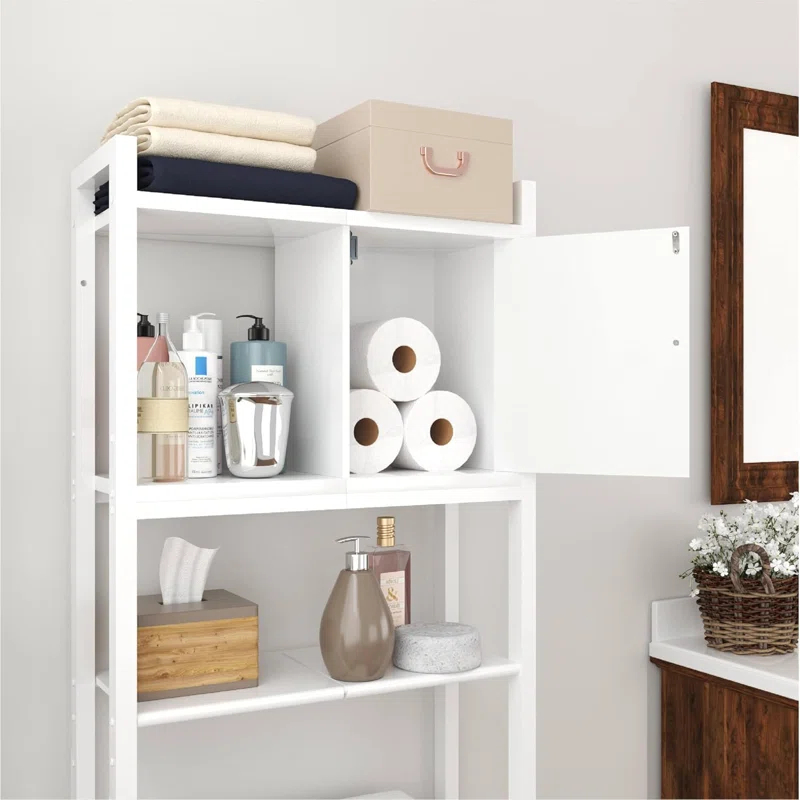 Over-The-Toilet Storage, 3 Tier Bathroom Organizer Shelf, Organizer With Adjustable Shelves And Wooden Cabinet, Multifunctional Over The Toilet Rack, Wood