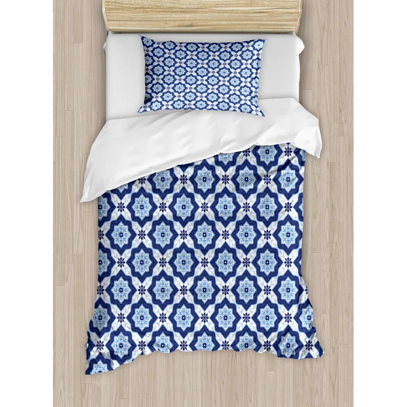 Ambesonne Indigo Modern & Contemporary Floral Duvet Cover Set