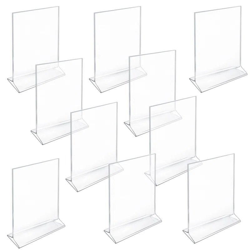 Azar Displays Top Loading Clear Acrylic T-Frame Sign Holder 5.5" Wide x 8.5'' High-Vertical, 10-Pack (Set of 10)