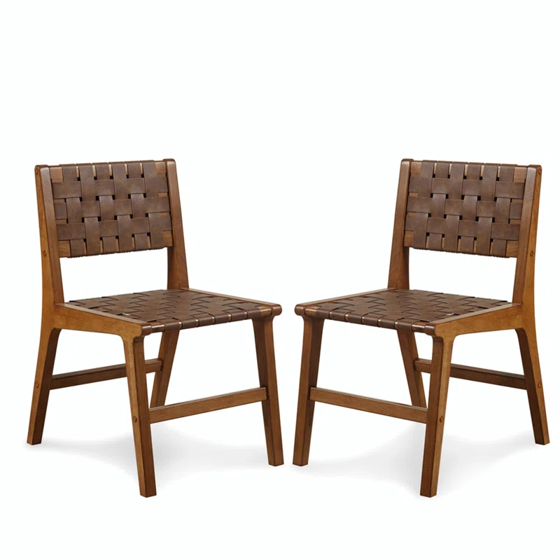 Hokku Designs Faux Leather Woven Dining Chairs Set Of 2