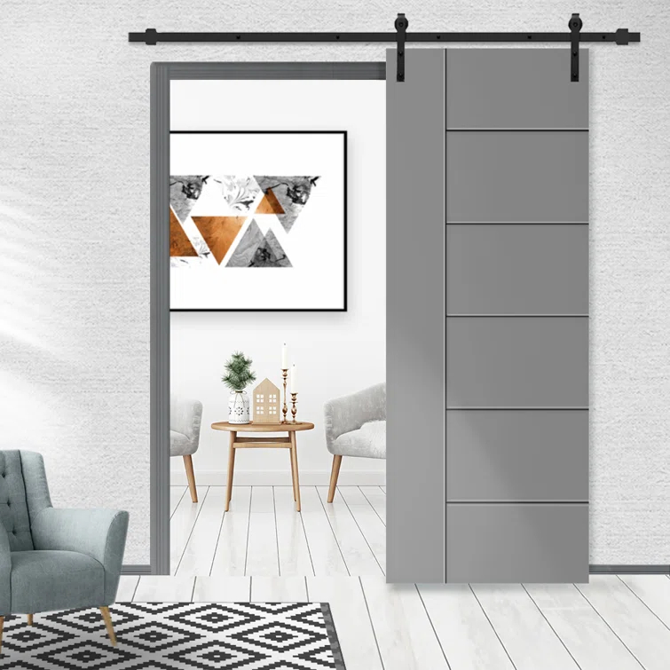 Calhome Hollow Paneled Painted with Installation Hardware Kit Barn Door