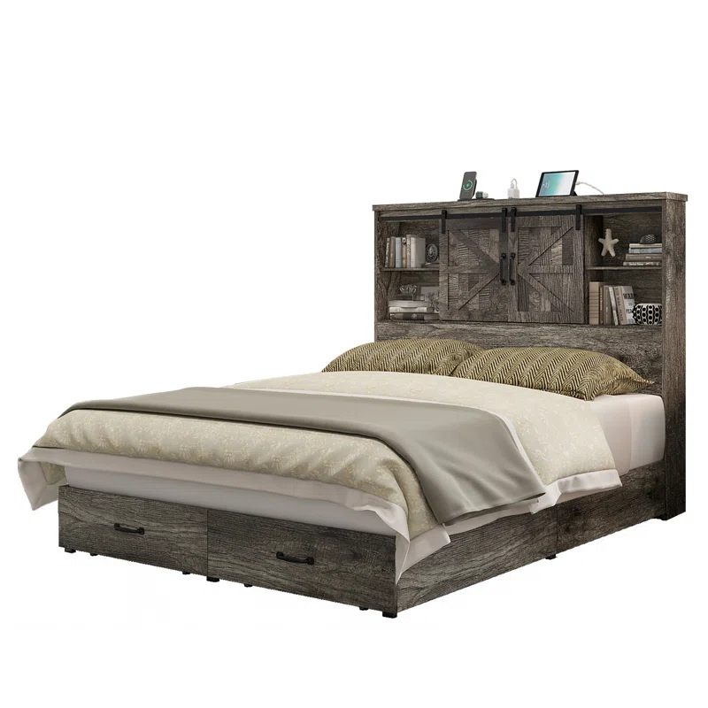 Sherell Wooden Bookcase Bed Frame