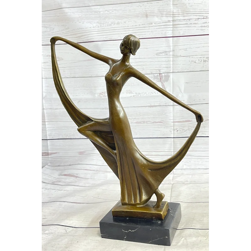 Trinx Bairagi Slender Art Deco Dancer Showgirl Fashion Model Bronze Statue Sculpture Original 13 Inches X 12 Inches