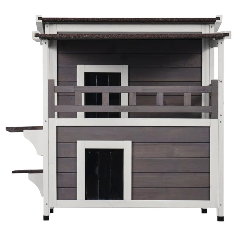 Archie & Oscar™ Outdoor Cat House 2-story Wooden Feral Cat Shelter with  Balcony & Roof