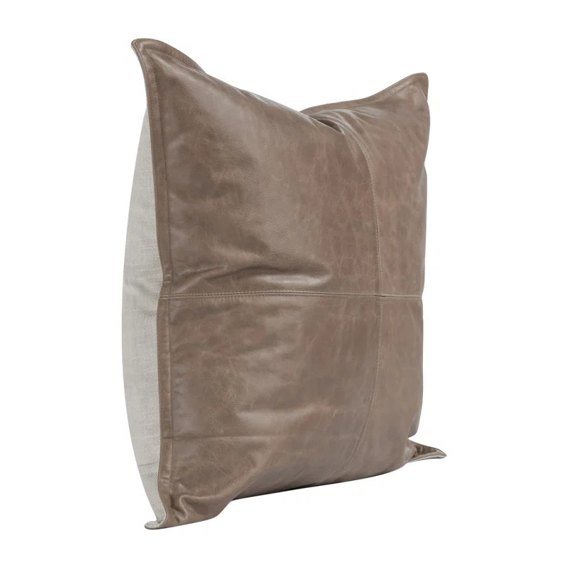 ZeaZu 22" X 22" Taupe Leather Zippered Pillow
