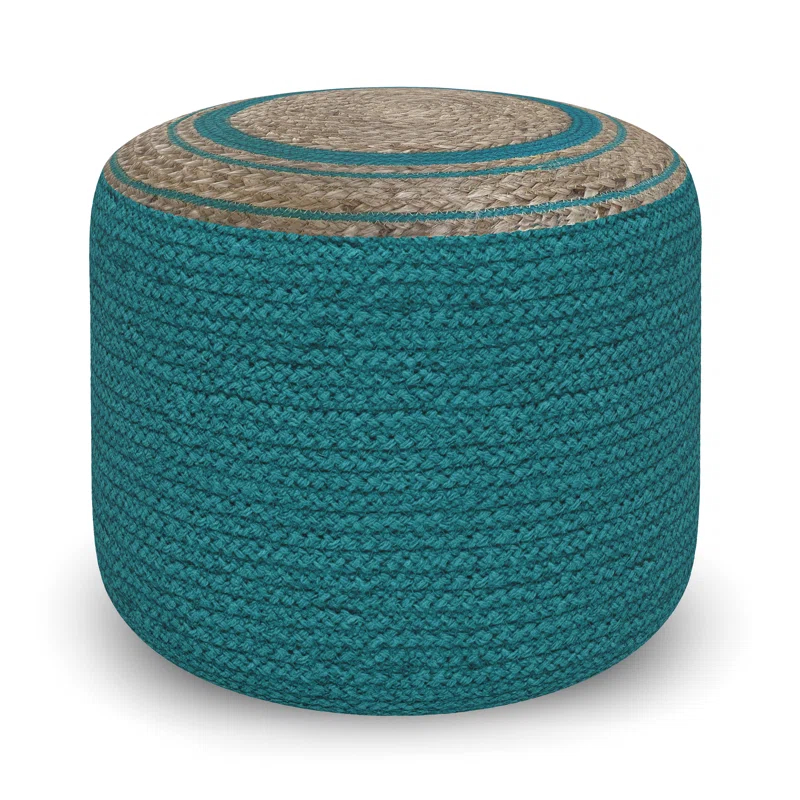 Simpli Home Serena 18"W Handcrafted Jute and Cotton Round Braided Pouf