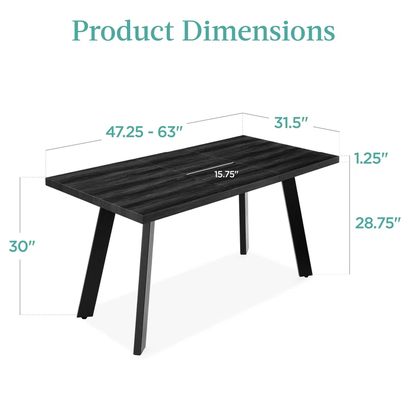 George Oliver Joglar 47 to 63in Modern Extendable Dining Table for 2-6 People w/ Leaf Extension, 2 Locks