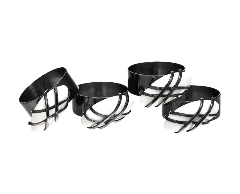 Godinger Silver Art Co Midnight Pebble Napkin Ring Set (Set of 4)
