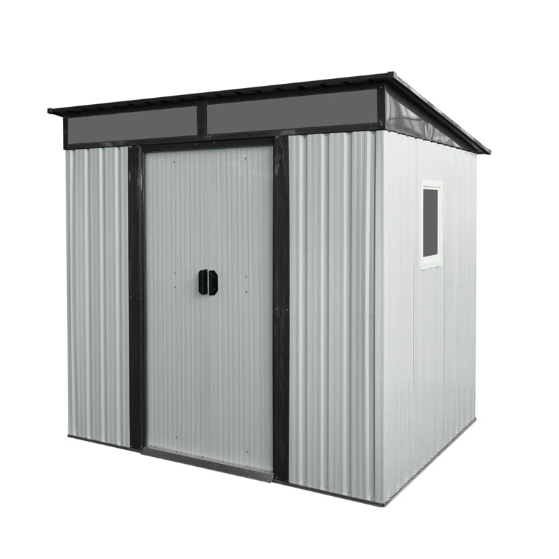 HLILish 6Ft X 5Ft Outdoor Metal Storage Shed With Window And Transparent Plate For Garden, Lawn