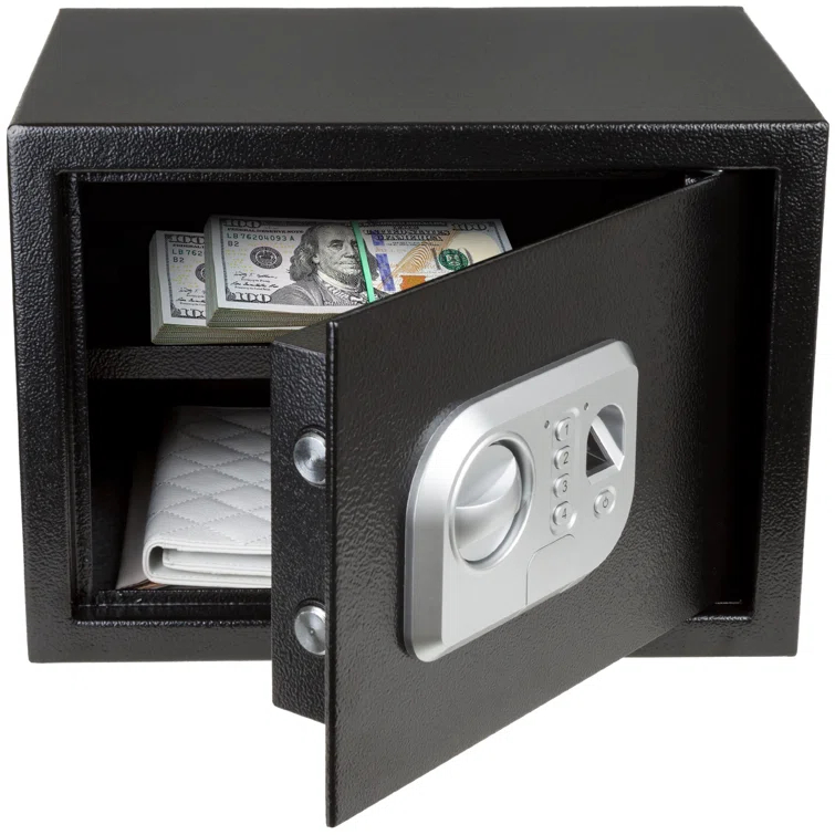 Stalwart Stalwart Electronic Safe - Digital Biometric Fingerprint Lock Box with 2 Override Keys (Black)