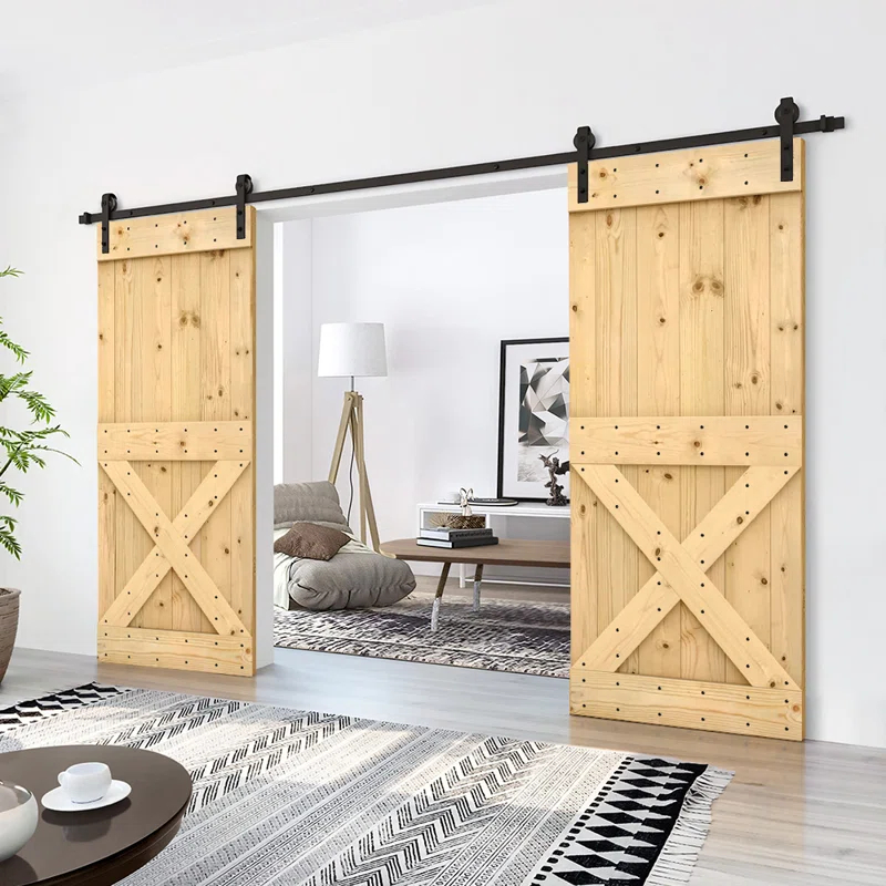Calhome 84'' Solid Wood Paneled Painted with Installation Hardware Kit Barn Door