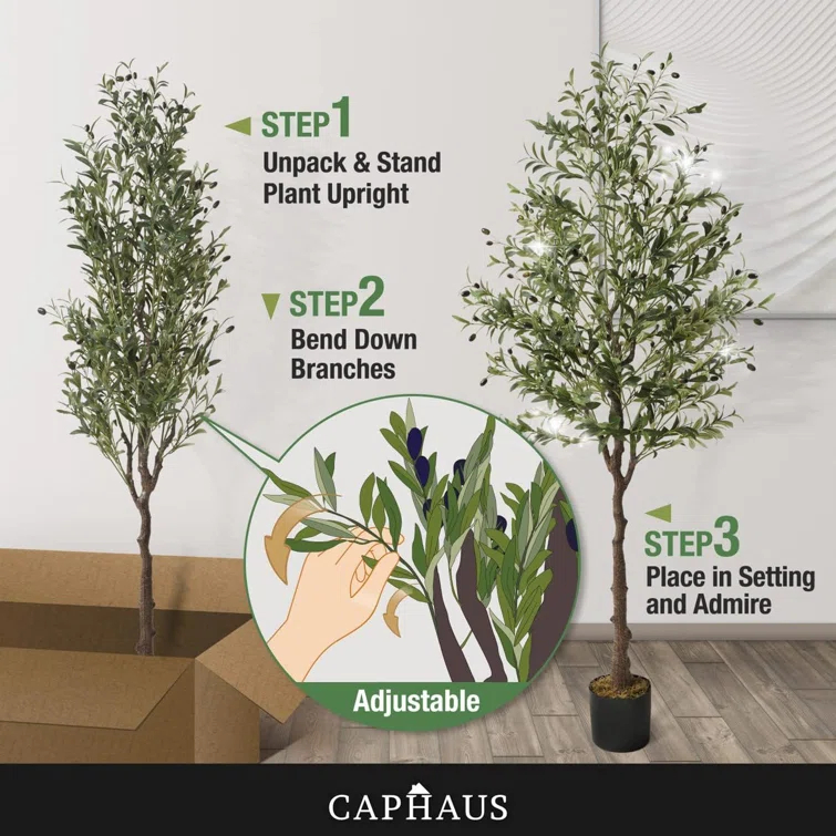 CAPHAUS CAPHAUS Artificial Olive Tree with Fruit, Fake Potted Topiary Tree with Dried Moss, 5 / 6 / 7 Feet