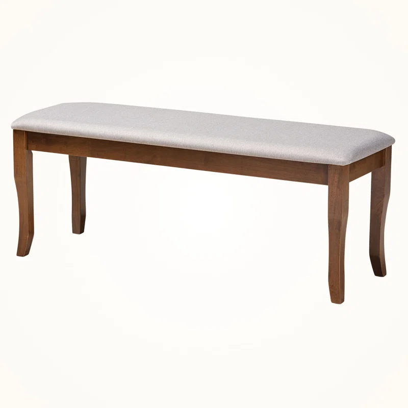 Everly Quinn Violette Gray Fabric Upholstered & Walnut Brown Dining Bench, 18.69" H X 47.56" W X 15.81" D
