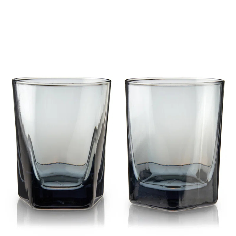Viski Hexagonal Crystal Double Old Fashioned Glasses in Smoke (Set of 2)