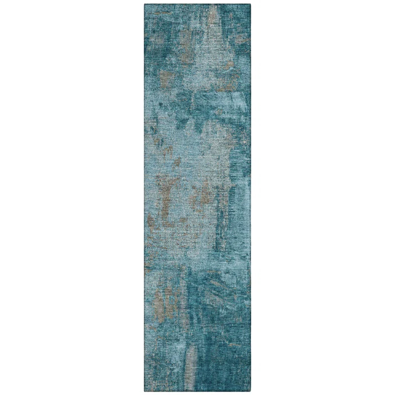 Machine Washable Indoor/Outdoor Chayden ACN989 Teal Rug