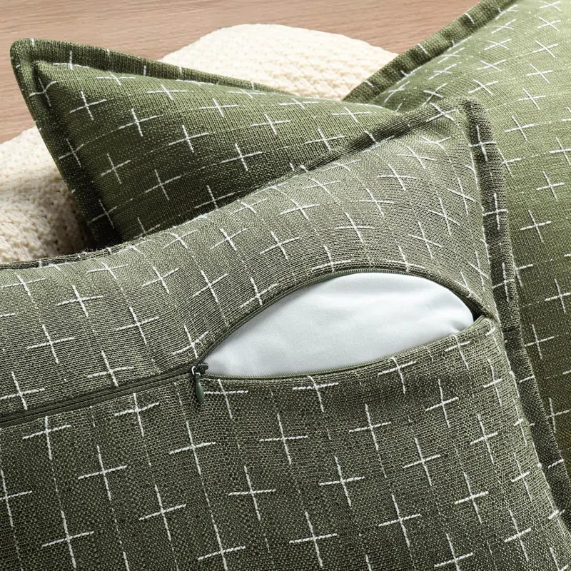 MAGBIX Pillow Covers 18X18 Set Of 2 Soft Polyester Textured Pillow Covers With Stylish Flange Edge Cozy Farmhouse Throw Pillows For Couch Bed Sofa Living Room
