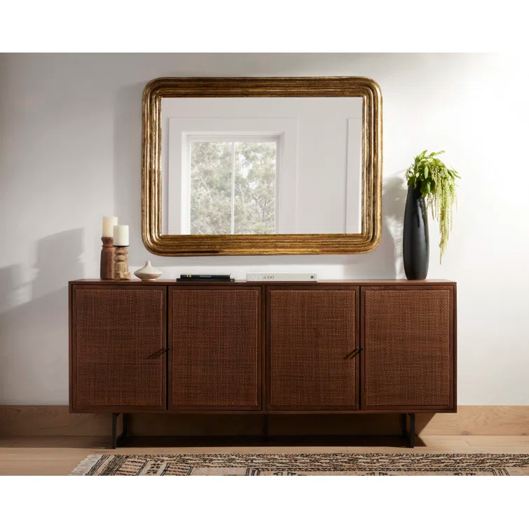 Rectangular Gold Leaf Wood Wall Mirror