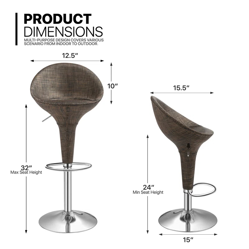 Ivy Bronx Jehanne Adjustable Swivel Bar Stools, Rattan Counter Height Dining Chairs with Backrest and Footrest (Set of 2)