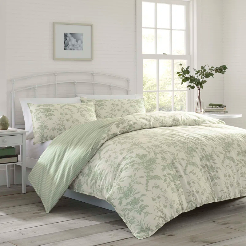 Laura Ashley Laura Ashley Natalie Green Cotton Bonus Duvet Cover Set