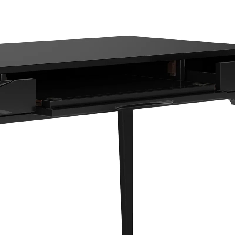Simpli Home Harper Solid Wood Desk, Contemporary Style with Keyboard Tray and Storage