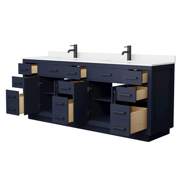 Wyndham Collection Beckett 84" Freestanding Double Bathroom Vanity with Cultured Marble Top