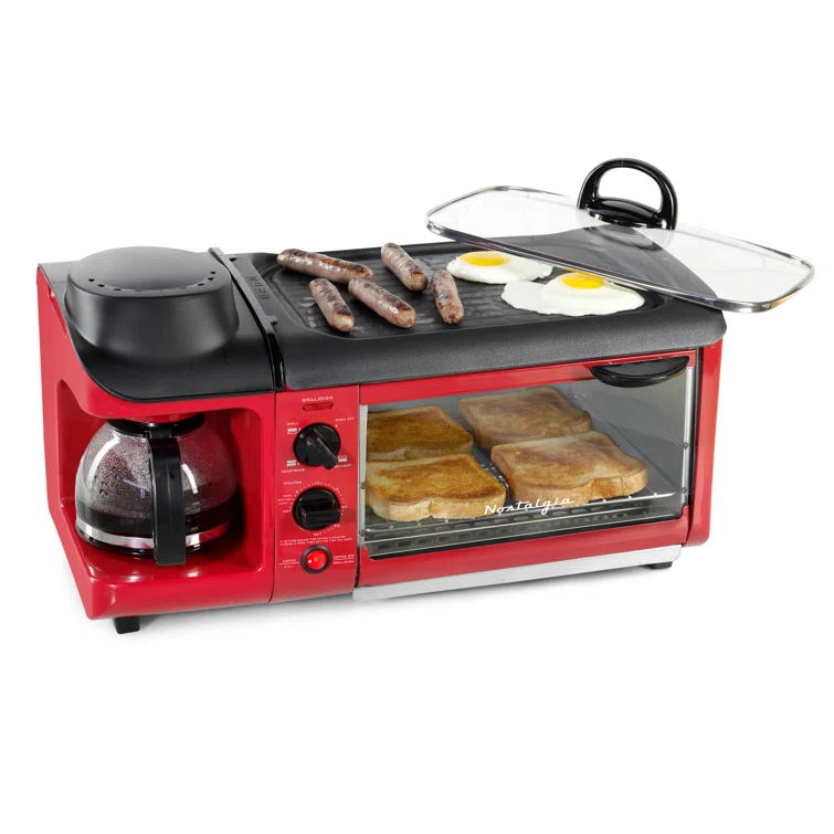 Nostalgia Nostalgia Retro 3-in-1 Family Size Electric Breakfast Station, Coffeemaker, Griddle, Toaster Oven, Aqua