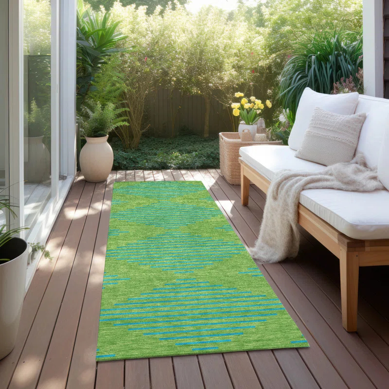 Machine Washable Indoor/Outdoor Chayden ACN1017 Green Rug