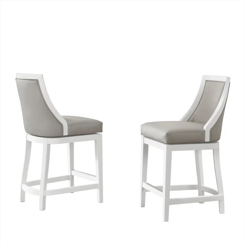 Alaterre Ellie 19" Wide Solid Rubber Wood Frame Linen Fabric Counter Height Swivel Stool With Back