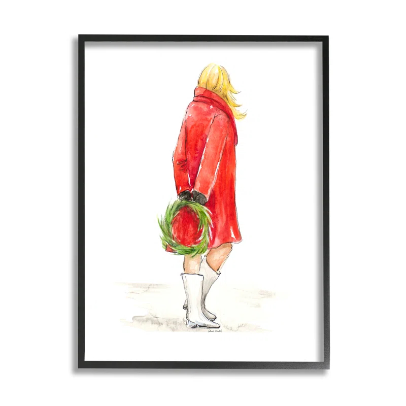 Stupell Industries " Glam Fashion Red Jacket Christmas Woman With Wreath " by Lanie Loreth