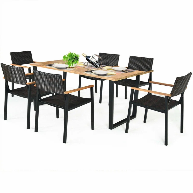 Hokku Designs Artimiza 6 - Person Acacia Patio Dining Set with Rectangular Table (Set of 7)