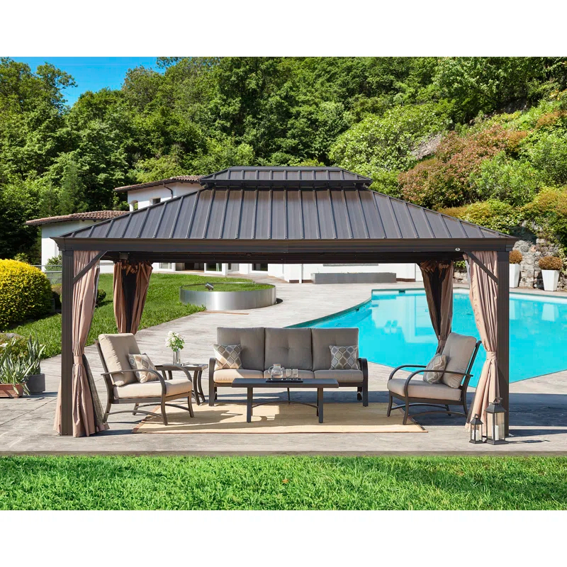 Peak Home Furnishings Hardtop Aluminum Patio Gazebo