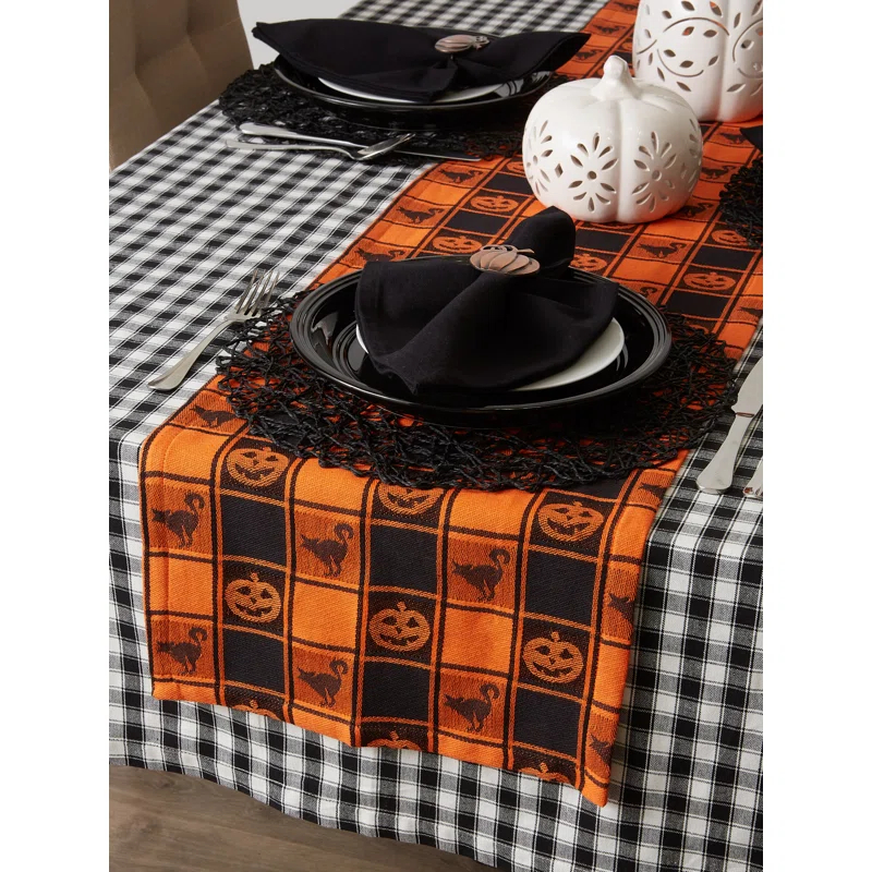 The Holiday Aisle® Vaillancourt Halloween Woven Check Table Runner